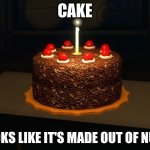 Portal cake 2 | CAKE; LOOKS LIKE IT'S MADE OUT OF NUTS | image tagged in portal cake 2,memes,nuts | made w/ Imgflip meme maker