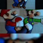 Toad’s horror face between Mario Bros