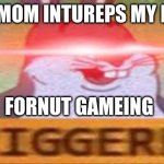Im a 4 year old trying to be cool :/ | MY MOM INTUREPS MY EPIK; FORNUT GAMEING | image tagged in triggered big chungus | made w/ Imgflip meme maker