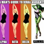 A Man's Guide to Viral Variants | A MAN'S GUIDE TO VIRAL VARIANTS; ALPHA         BETA       DELTA; GAMMA | image tagged in a guide to | made w/ Imgflip meme maker