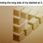 relatable? | me finding the long side of my blanket at 3 am: | image tagged in illusion,memes,relatable | made w/ Imgflip meme maker