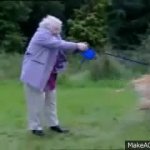 Grandma dragged off by her dog GIF Template