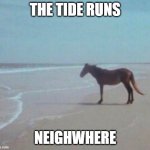 Man Horse Water | THE TIDE RUNS; NEIGHWHERE | image tagged in man horse water | made w/ Imgflip meme maker