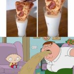 Who tf eats pizza like that?!?! | @Blaziken. | image tagged in peter griffin vomit,memes,funny,funny memes,cursed image,gross | made w/ Imgflip meme maker