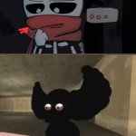 Tricky is Speechless | WHEN YOU SEE A UNDERTALE AU IMAGE REFRENCE:; TRICKY IS SPEACHLESS | image tagged in tricky is speechless,aftertale,sans,skid and pump | made w/ Imgflip meme maker