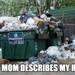 accurate | HOW MOM DESCRIBES MY ROOM | image tagged in garbage | made w/ Imgflip meme maker