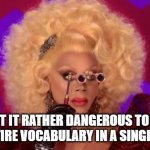 Ru Paul | ISN'T IT RATHER DANGEROUS TO USE ONE'S ENTIRE VOCABULARY IN A SINGLE TWEET? | image tagged in ru paul | made w/ Imgflip meme maker