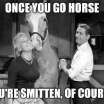 FLIRTATIOUS MR ED | ONCE YOU GO HORSE; YOU'RE SMITTEN, OF COURSE! | image tagged in flirtatious mr ed,funny memes | made w/ Imgflip meme maker