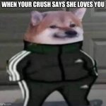 Slav doge | WHEN YOUR CRUSH SAYS SHE LOVES YOU | image tagged in slav doge | made w/ Imgflip meme maker