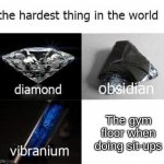 it's true though, right? | The gym floor when doing sit-ups | image tagged in the hardest thing in the world | made w/ Imgflip meme maker