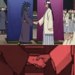 Anime characters shaking hands meme