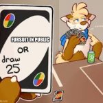Furry meme #001 | FURSUIT IN PUBLIC | image tagged in furry draw 25 | made w/ Imgflip meme maker