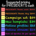 Suggested pricing for PRESIDENTS cash