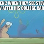 orange fish guy that waves at sponge bob in that one episode where he lost confidence | GEN Z WHEN THEY SEE STEVE ON TV AFTER HIS COLLEGE CAREER… | image tagged in hey spongebob's back | made w/ Imgflip meme maker