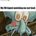 Fbi Agent | Nobody:; My FBI Agent watching me eat food: | image tagged in squidward,fbi,spongebob | made w/ Imgflip meme maker