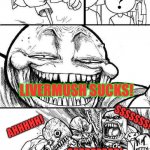 Livermush fans! | WHAT?!?! I WANT TO TELL YOU GUYS SOMETHING VERY IMPORTANT! LIVERMUSH SUCKS! AHHHHH! SSSSSSS! GRRRRRRRR! | image tagged in angry mob comic,livermush,food,sandwich,kitchen,restaurant | made w/ Imgflip meme maker