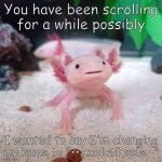 HEHE | You have been scrolling for a while possibly I wanted to say I'm changing my name to "••AxolotlDude••" | image tagged in axolotldude | made w/ Imgflip meme maker