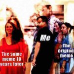 Distracted boyfriend 10 years later surreal deep-fried meme