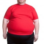Obese fat man red shirt shorts