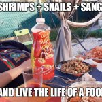 Live like a fool | MIX SHRIMPS + SNAILS + SANGRIA... AND LIVE THE LIFE OF A FOOL | image tagged in fools life | made w/ Imgflip meme maker
