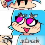 lol | me (admin); toxic user; me; toxic user; ban | image tagged in sky pepperspray,sky,keith,fnf,funny,memes | made w/ Imgflip meme maker