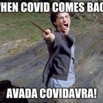 Harry Potter Yelling | WHEN COVID COMES BACK; AVADA COVIDAVRA! | image tagged in harry potter yelling | made w/ Imgflip meme maker