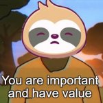 Sloth you are important and have value meme