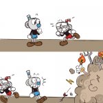Cuphead runs from a mob template