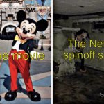 Have any of u seen the boss baby show? And the home show, And the Mr. Peabody and Sherman show etc. | The Netflix spinoff show; The movie | image tagged in basement mickey mouse | made w/ Imgflip meme maker