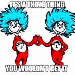 Thing thing | IT’S A THING THING; YOU WOULDN’T GET IT | image tagged in thing 1 and thing 2,you wouldn't get it | made w/ Imgflip meme maker