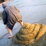 man big sand turn on beach