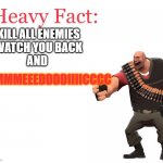 heavy facts | MMMMEEEDDDDIIIICCCC; KILL ALL ENEMIES
WATCH YOU BACK
AND | image tagged in heavy fact | made w/ Imgflip meme maker