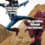 Devilman Kick | Custom-made Figma and S.H. Figuarts; Me scrolling through the Internet | image tagged in devilman kick | made w/ Imgflip meme maker