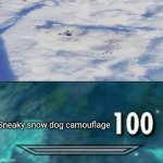 Snow dog camouflage | Sneaky snow dog camouflage | image tagged in skyrim skill meme,funny,memes,i pulled a sneaky,sneak 100,dog | made w/ Imgflip meme maker