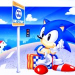 Sonic waiting at a bus stop meme