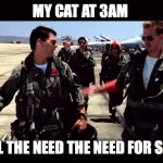 Top Gun ("I feel the need for speed") | MY CAT AT 3AM; I FEEL THE NEED THE NEED FOR SPEED | image tagged in top gun i feel the need for speed | made w/ Imgflip meme maker