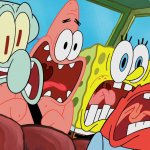 Mr. Krabs SpongeBob Patrick and Squidward screaming