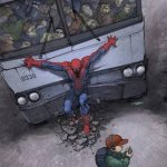 Spiderman stopping bus
