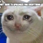 Sorry | - SORRY
- YOU DON'T HAVE TO APOLOGIZE FOR EVERYTHING
- SORRY | image tagged in cat crying | made w/ Imgflip meme maker
