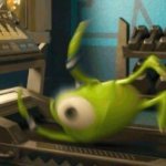 Mike Wazowski slipping off the treadmill