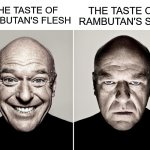 Rambutan | THE TASTE OF RAMBUTAN'S SKIN; THE TASTE OF RAMBUTAN'S FLESH | image tagged in dean norris reaction | made w/ Imgflip meme maker