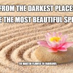 Beautiful spirits rise | FROM THE DARKEST PLACES; RISE THE MOST BEAUTIFUL SPIRITS; SU MARTIN FLAWED TO FABULOUS | image tagged in zen sand garden lotus flower,fabulous | made w/ Imgflip meme maker