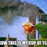 Kirmit the frog | NOW THIS IS MY CUP OF TEA | image tagged in burn baby burn,funny,funny memes | made w/ Imgflip meme maker