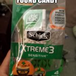 Ruined Halloween | GREAT, I FOUND CANDY; IN MY RAZORS... | image tagged in candy in the razors | made w/ Imgflip meme maker