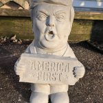 Trump big mouth America First statue