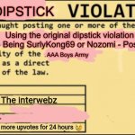 Anti-Dipstick Violation meme