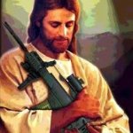 Holy sniper Jesus with gun