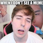 Stressed & Tired Mr. Beast | WHEN I DON'T SEE A MEME | image tagged in stressed tired mr beast | made w/ Imgflip meme maker