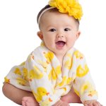 Baby girl in duck outfit
