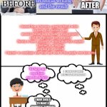 LEGEND SAYANTAN MEMES | Me studying technical writing and the result; BEFORE; AFTER; i learned how to become a good technical writer.   
To know your audience well 
second I learned how to make a report properly 
And to be truthful with my source
Brevity to have a quality of writing short but complete
I learned to write clear idea and give example
I learned  to coordinate with other and work in this people even know this; To have an excellent eye for details; I  LEARNED TO WRITE A FACTUAL INFORMATION; I HAVE SKILLS TO MAKE A PROPOSAL SOMEDAY | image tagged in legend sayantan memes | made w/ Imgflip meme maker